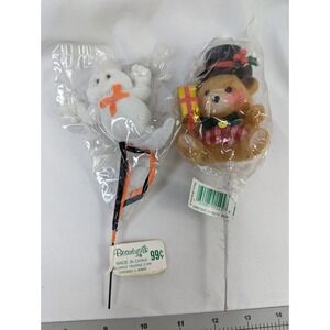 Beautysilk Christmas Bear Ghost Pick Lot of 2 Vintage